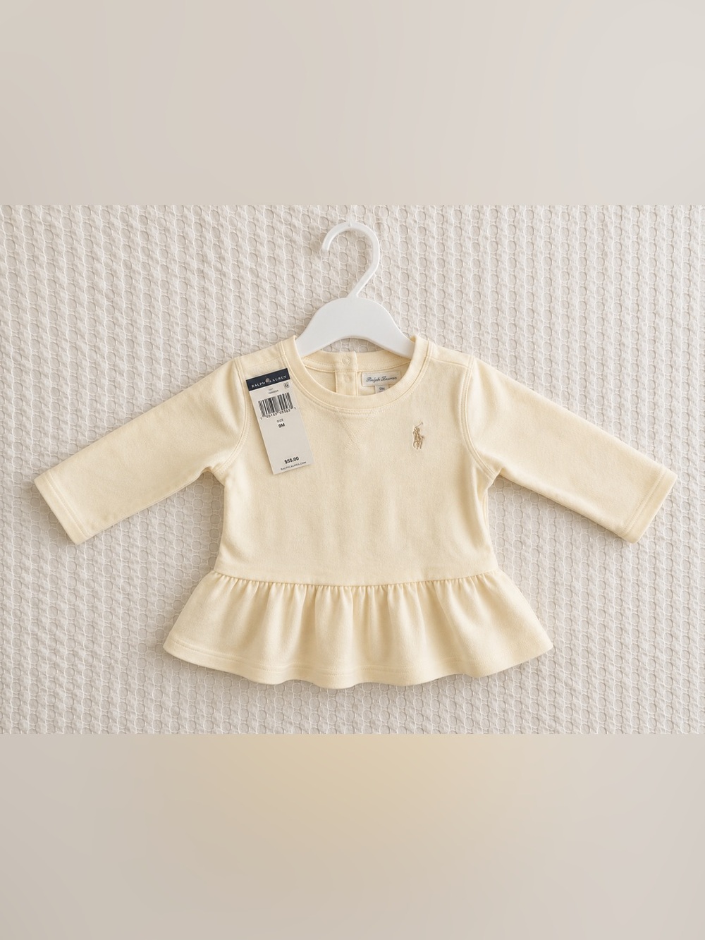 Ralph Lauren Baby Girls 9M Cream Peplum Sweatshirt Top NWT - Picture 1 of 7
